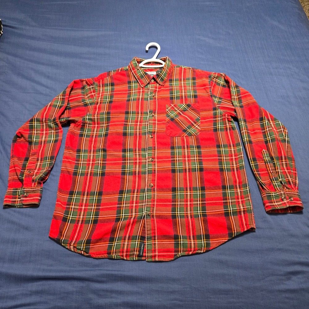 Magellan Flannel Shirt Mens L Red Excellent Plaid Cotton Button Up Canyon Creek
